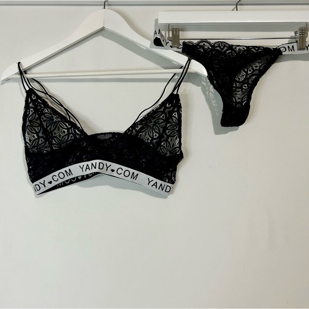 Yandy Women’s Casual Cool Lace Bralette Set Black Size Large NWOT FLAW